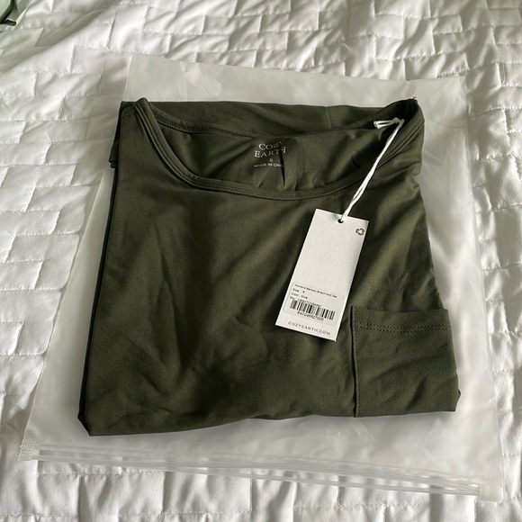 NWT Cozy Earth Bamboo Lounge Stretch Knit Tee Olive Size Small - Picture 2 of 3